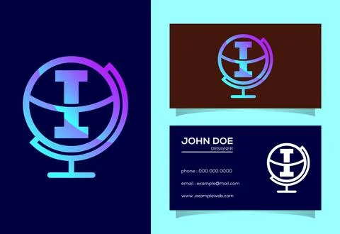 Initial I monogram alphabet with earth globe emblem. Globe logo design vect.. Stock Illustration