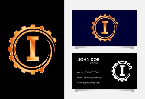 Initial I monogram alphabet in a gear spiral. Gear engineer logo design. Lo.. Stock Illustration