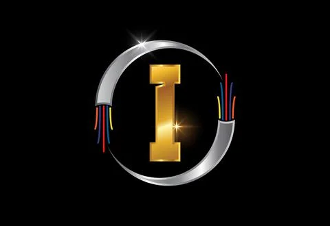 Initial I monogram letter alphabet with electric wire, optical fiber cable... Stock Illustration