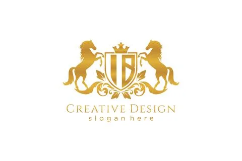 Initial IB Retro golden crest with shield and two horses, badge template wi.. Stock Illustration