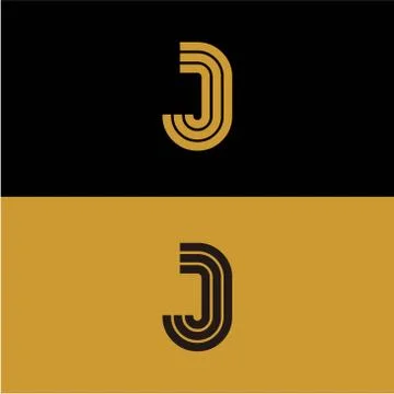 Initial J letter monogram linear pattern, gold and black parallel lines creat Illustrazione stock