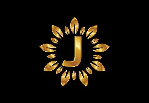 Initial J monogram letter alphabet with golden leaf wreath.Flower logo desi.. Stock Illustration