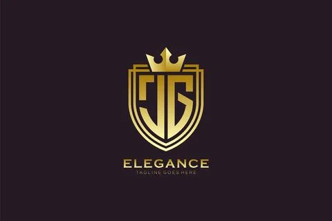 Initial JG elegant luxury monogram logo or badge template with scrolls and .. Stock Illustration