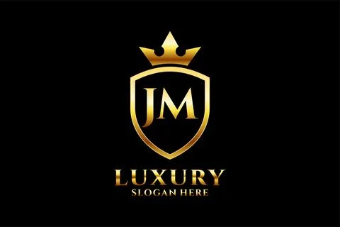 Initial JM elegant luxury monogram logo or badge template with scrolls and .. Stock Illustration