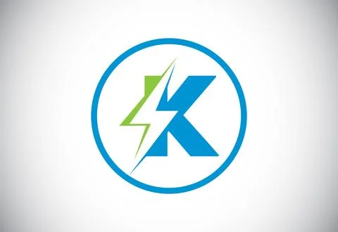 Initial K letter logo design with lighting thunder bolt. Electric bolt lett.. Stock Illustration