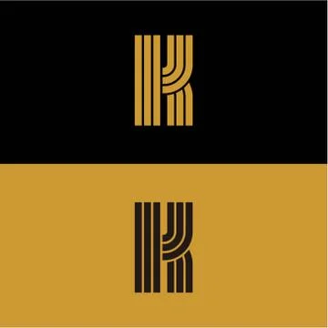 Initial K letter monogram linear pattern, gold and black parallel lines creat Illustrazione stock