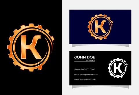 Initial K monogram alphabet in a gear spiral. Gear engineer logo design. Lo.. Stock Illustration