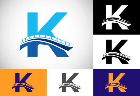 Initial K monogram letter alphabet with bridge sign. Abstract bridge logo d.. Ilustración de archivo