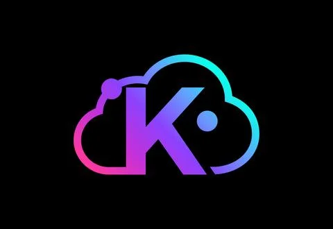 Initial K monogram letter with the cloud. Cloud computing service logo. Clo.. 스톡 일러스트