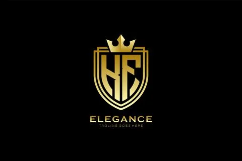Initial KF elegant luxury monogram logo or badge template with scrolls and .. Stock Illustration