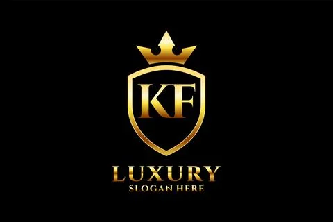 Initial KF elegant luxury monogram logo or badge template with scrolls and .. Stock Illustration