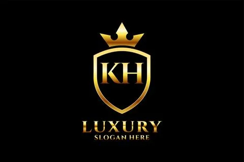 Initial KH elegant luxury monogram logo or badge template with scrolls and .. Stock Illustration