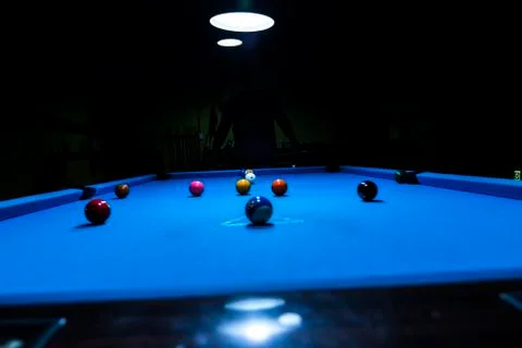 Initial kick at the billiard pool table Stock Photos