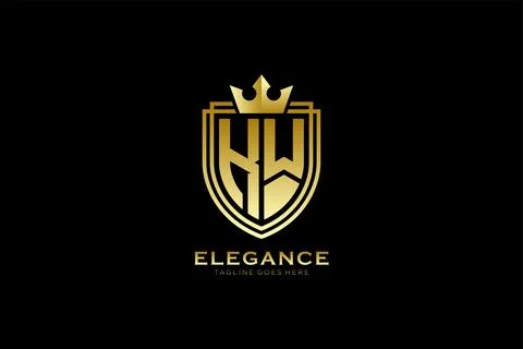 Initial KW elegant luxury monogram logo or badge template with scrolls and .. Stock Illustration