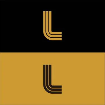 Initial L letter monogram linear pattern, gold and black parallel lines creat Illustrazione stock