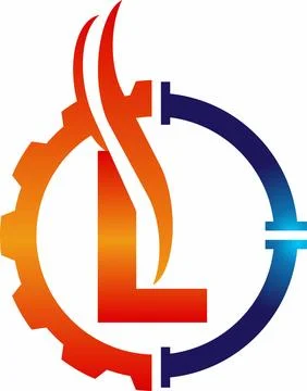 Initial L monogram alphabet with gear pipe and flame oil and gas logo concept Stock Illustration