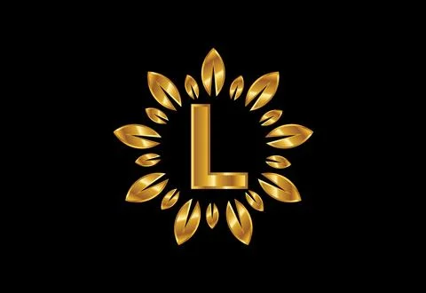 Initial L monogram letter alphabet with golden leaf wreath.Flower logo desi.. Stock Illustration