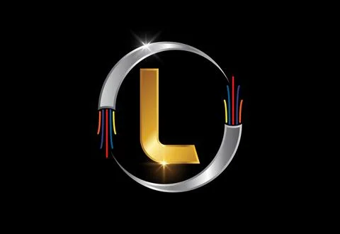 Initial L monogram letter alphabet with electric wire, optical fiber cable... Stock Illustration