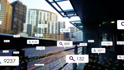 Initial label appearing, railing and pavement filling with data badges Stock Footage 331126147