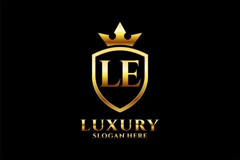 Initial LE elegant luxury monogram logo or badge template with scrolls and .. Illustrazione stock