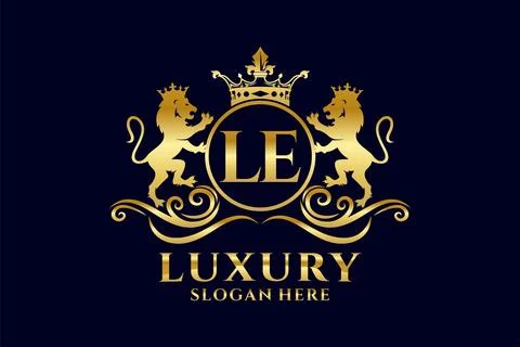 Initial LE Letter Lion Royal Luxury Logo template in vector art for luxurio.. Stock Illustration