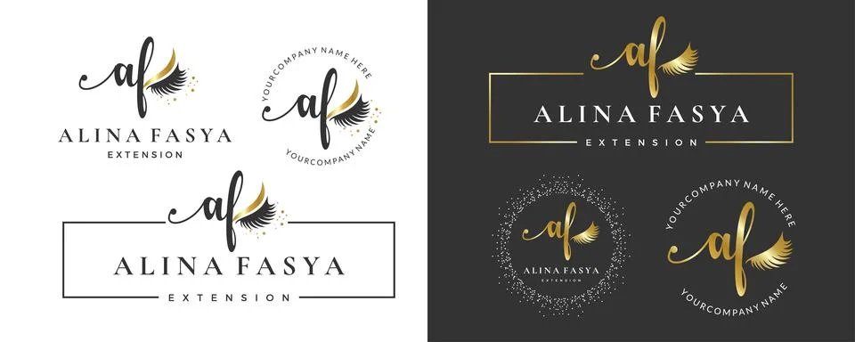 Initial letter AF A lash, Eyebrow, Lashes, eyelash extension logo design coll Stock Illustration