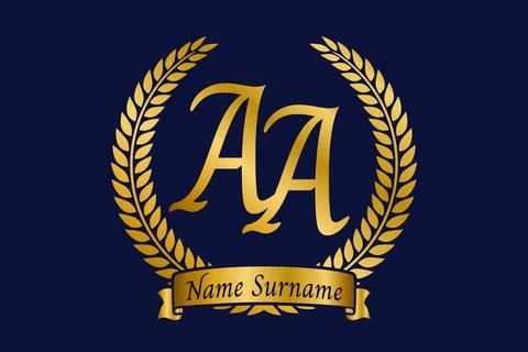 Initial letter A and A, AA monogram logo design with laurel wreath. Luxury .. Stock Illustration