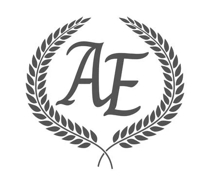 Initial letter A and E, AE monogram logo design with laurel wreath. Luxury .. Stock Illustration