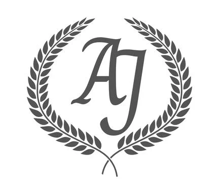 Initial letter A and J, AJ monogram logo design with laurel wreath. Luxury .. Stock Illustration