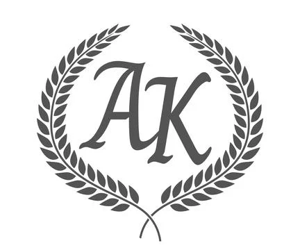 Initial letter A and K, AK monogram logo design with laurel wreath. Luxury .. Stock Illustration