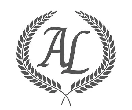 Initial letter A and L, AL monogram logo design with laurel wreath. Luxury .. Stock Illustration