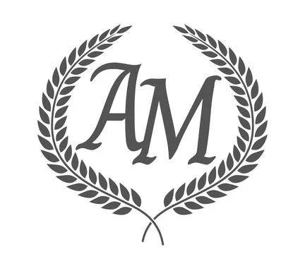 Initial letter A and M, AM monogram logo design with laurel wreath. Luxury .. Illustrazione stock