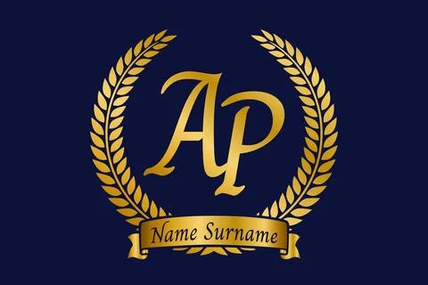 Initial letter A and P, AP monogram logo design with laurel wreath. Luxury .. Stock Illustration