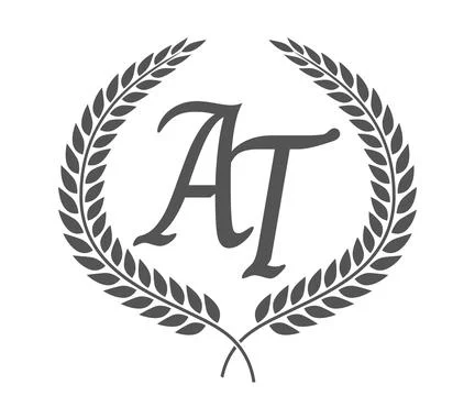 Initial letter A and T, AT monogram logo design with laurel wreath. Luxury .. Stock Illustration
