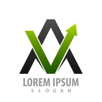 Initial letter AV with green arrow up concept design. Symbol graphic template Stock Illustration