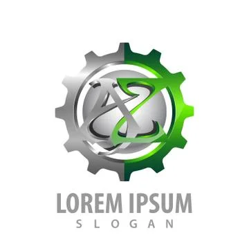Initial letter AZ with gear in 3D style concept design. Stock Illustration