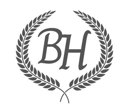 Initial letter B and H, BH monogram logo design with laurel wreath. Luxury .. Stock Illustration