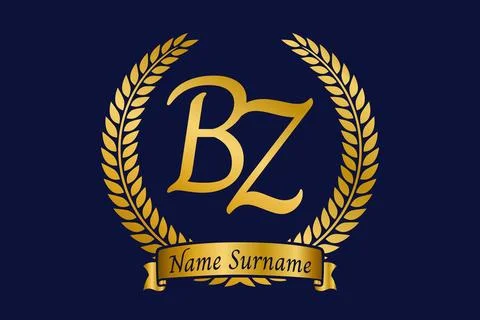 Initial letter B and Z, BZ monogram logo design with laurel wreath. Luxury .. Stock Illustration