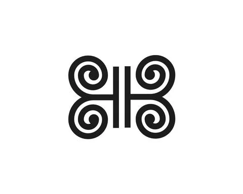 Initial letter b h forming a butterfly with floral wings  Stock Illustration