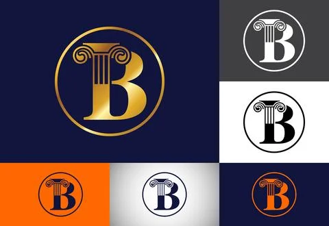 Initial letter B with law pillar logo design. Law office vector logo template Stock Illustration