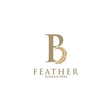 Initial letter B logo with Feather Luxury gold, Initial Feather Logo template Stock Illustration