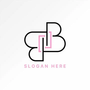 Initial letter B or BB font line art motif pattern flip connect typography Stock Illustration