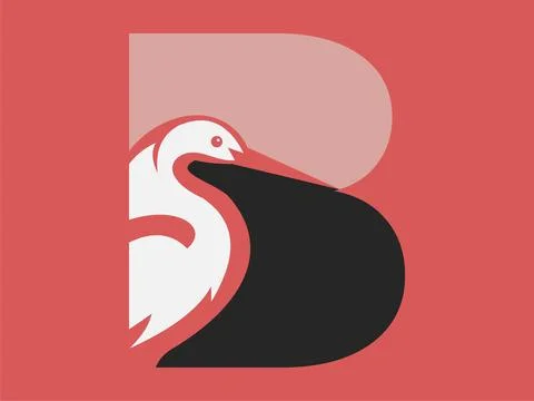 Initial Letter B Stork Icon Design, Modern Bird Symbol with Elegant Typogra.. Stock Illustration