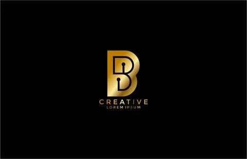 Initial Letter B Tech Style Golden Logo Design Template Stock Illustration