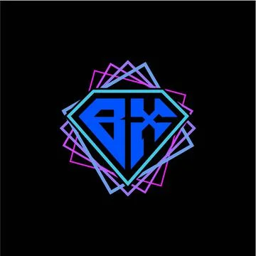 Initial letter B X with diamond design and square ornament as decoration Stock Illustration