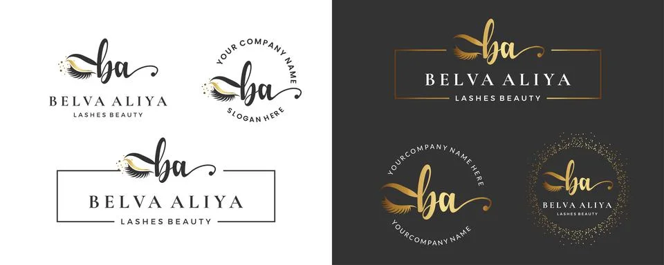 Initial letter BA B lash, Eyebrow, Lashes, eyelash extension logo design coll Stock Illustration