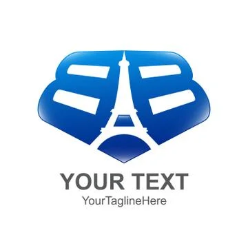 Initial letter BB logo template colored blue with eiffel tower design for bus Stock Illustration
