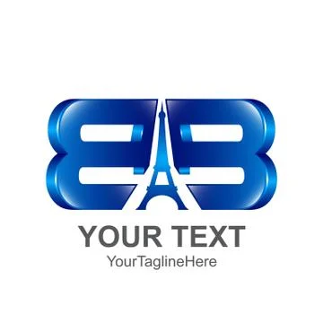 Initial letter BB logo template colored blue with eiffel tower design for bus Stock Illustration