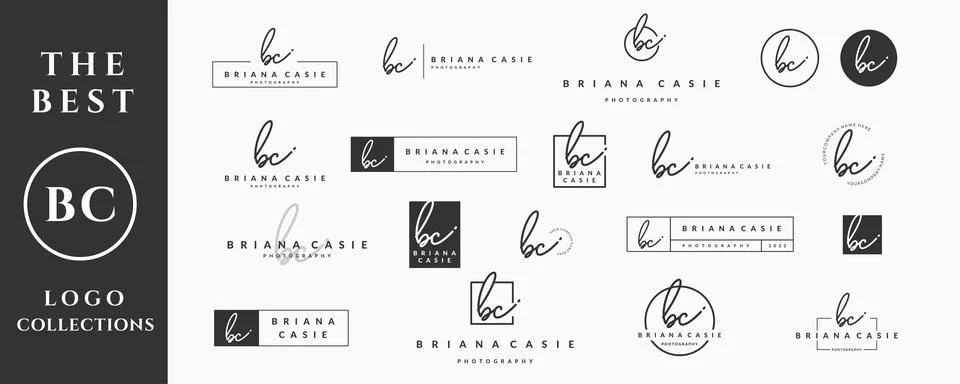 Initial letter BC B logo handwriting, signature and script vector design coll Stock Illustration