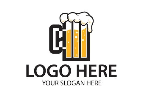Initial Letter C and H with Glass Beer Logo Design	 Stock Illustration